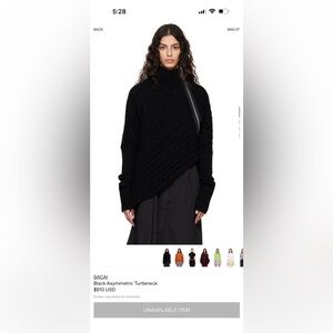 Sacai Black Asymmetric Turtleneck Sweater *Brand New*